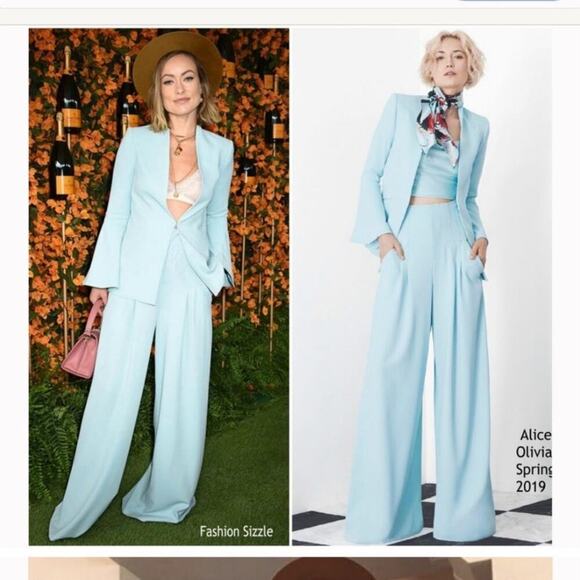 Alice + Olivia Jackets & Blazers - Alice + Olivia Skye Trumpet Sleeve Boyfriend Blazer In Powder Blue Size Small